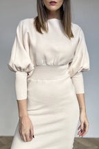 Nolavine - Patchwork Dress with Long Sleeves and Round Neck