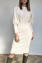 Nolavine - Patchwork Dress with Long Sleeves and Round Neck