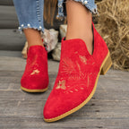 Isadora | Embroidered Low-Heel Ankle Boots