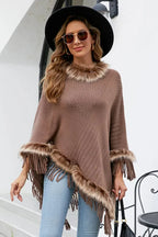 Faux Fur-Trimmed Poncho | Luxurious Knit | Cozy and Stylish