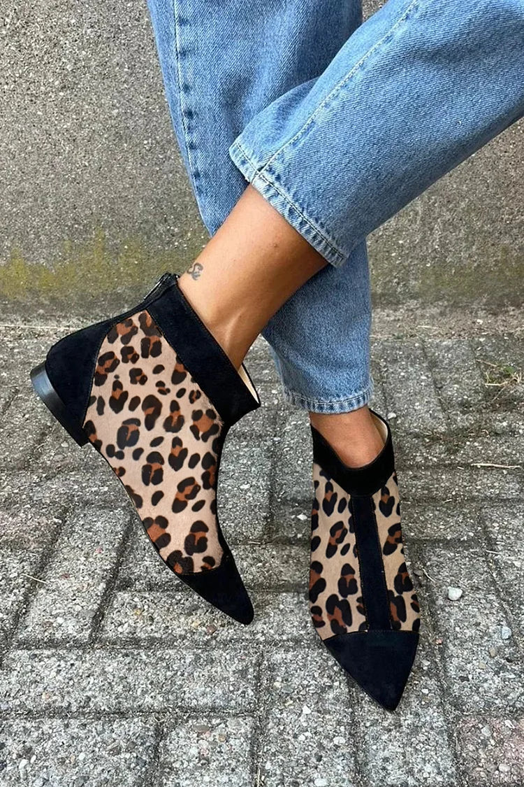 Everly | Stylish Leopard Pointed Toe Ankle Boots