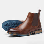Brace leather Chelsea boots, brogue toe detail