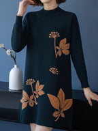 Lourdes - Elegant floral sweater dress with round neck
