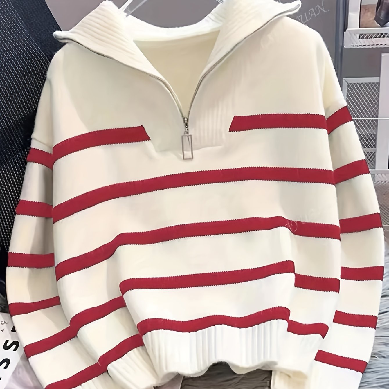 Sabina | Striped Quarter-Zip Sweater