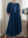 Prysavellea - Casual Midi Dress with Double Trim and Flowing Drape