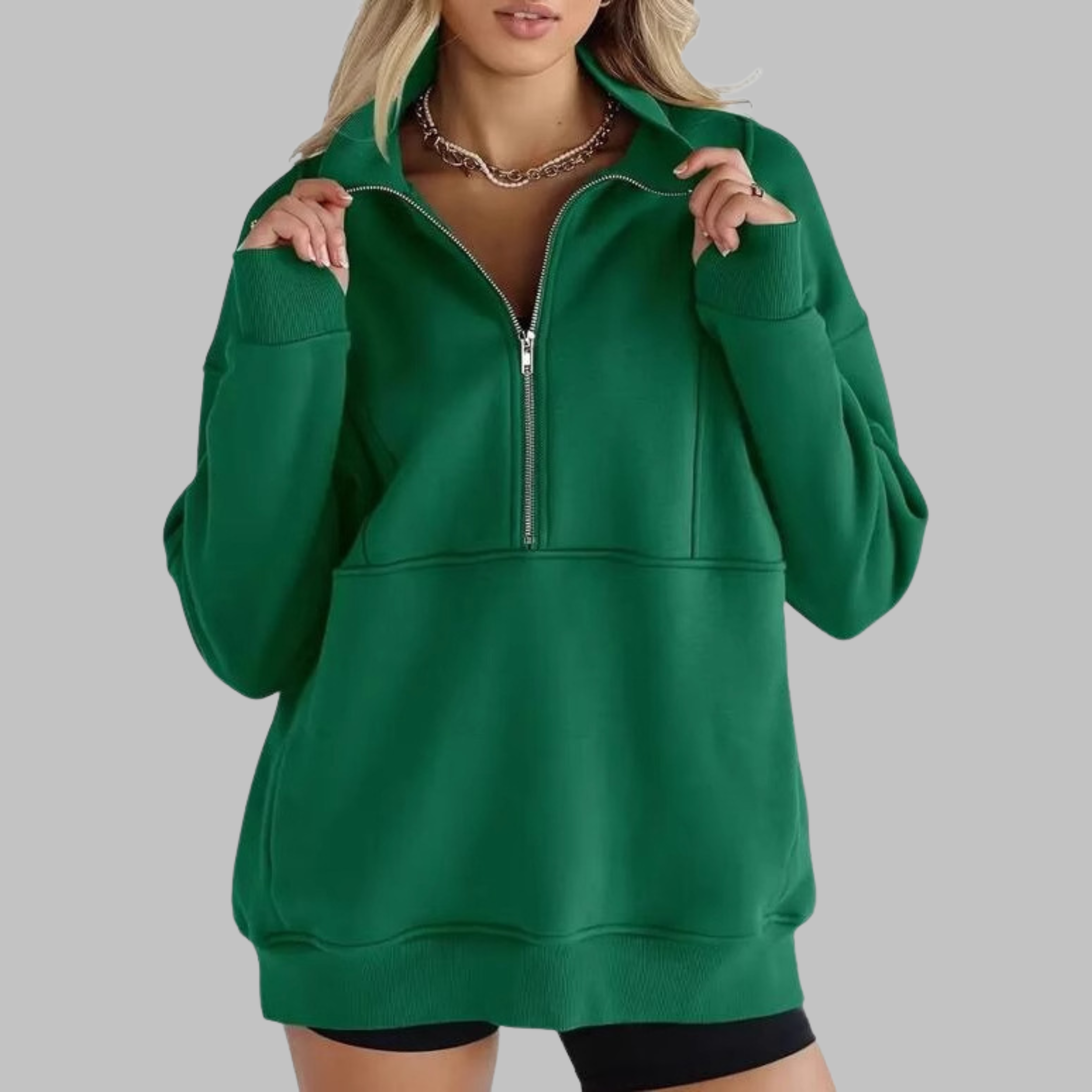 PSALM | Comfy Collar Half Zip Oversized Long Sleeve Sweatshirt