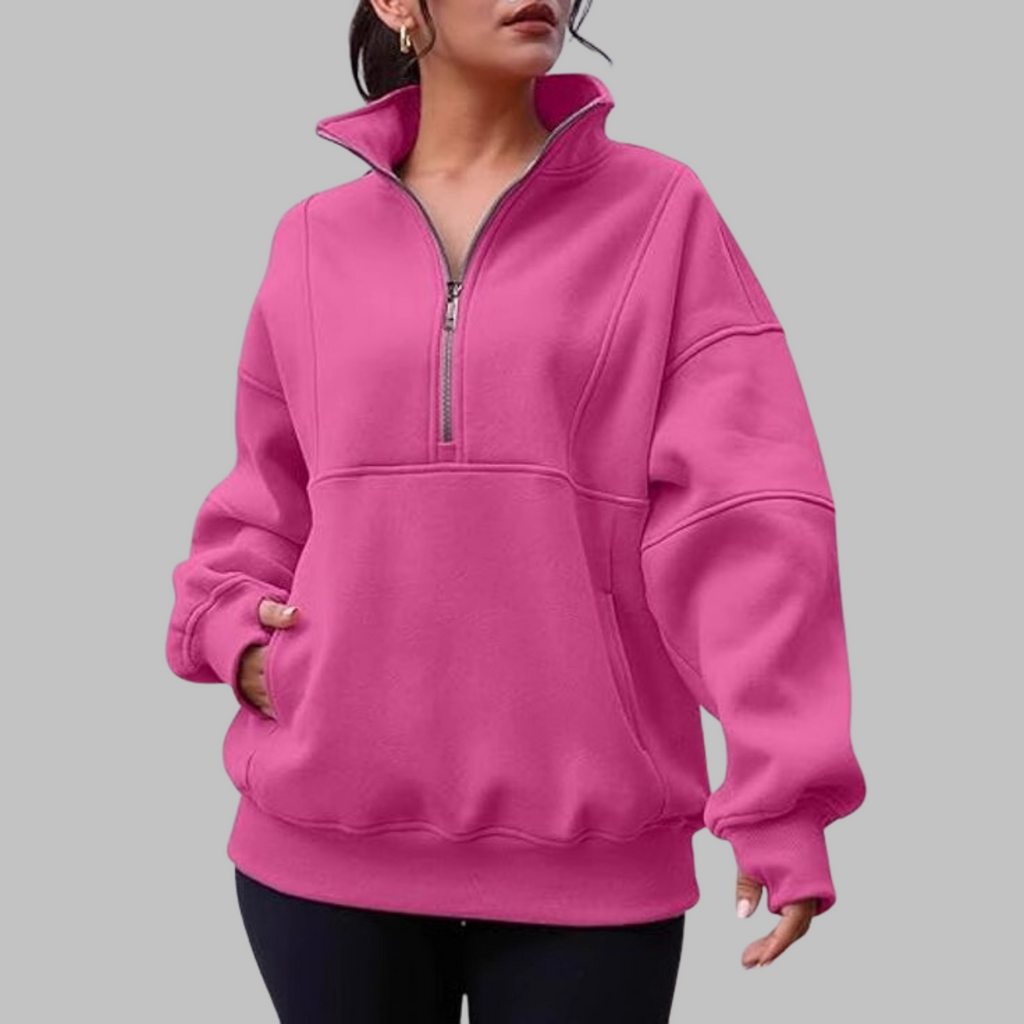 PSALM | Comfy Collar Half Zip Oversized Long Sleeve Sweatshirt