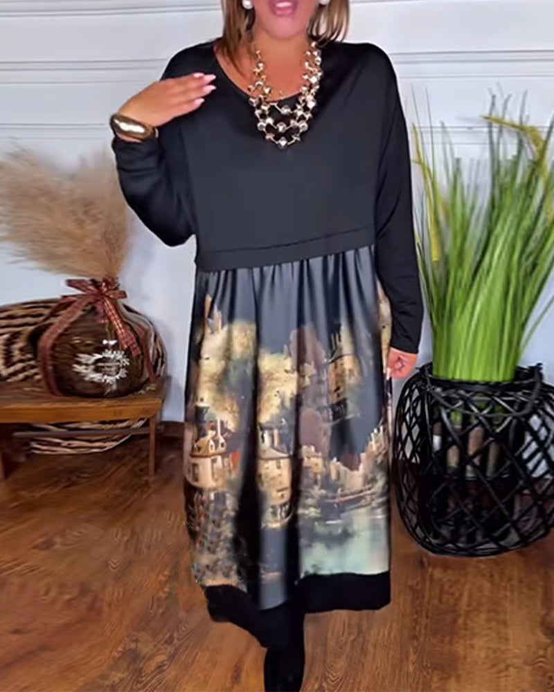 Delyssara - Loose-fitting, patterned dress with long sleeves