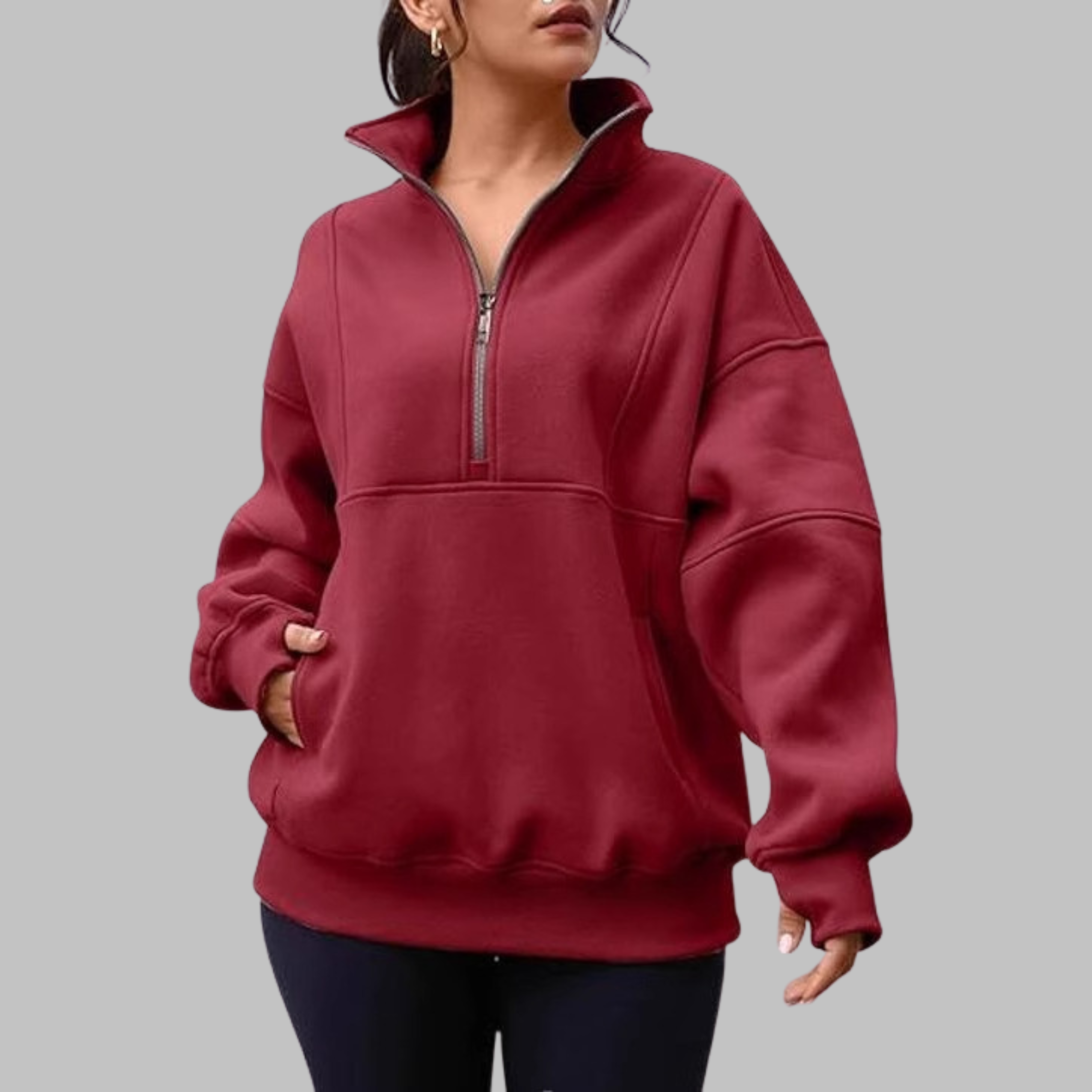PSALM | Comfy Collar Half Zip Oversized Long Sleeve Sweatshirt