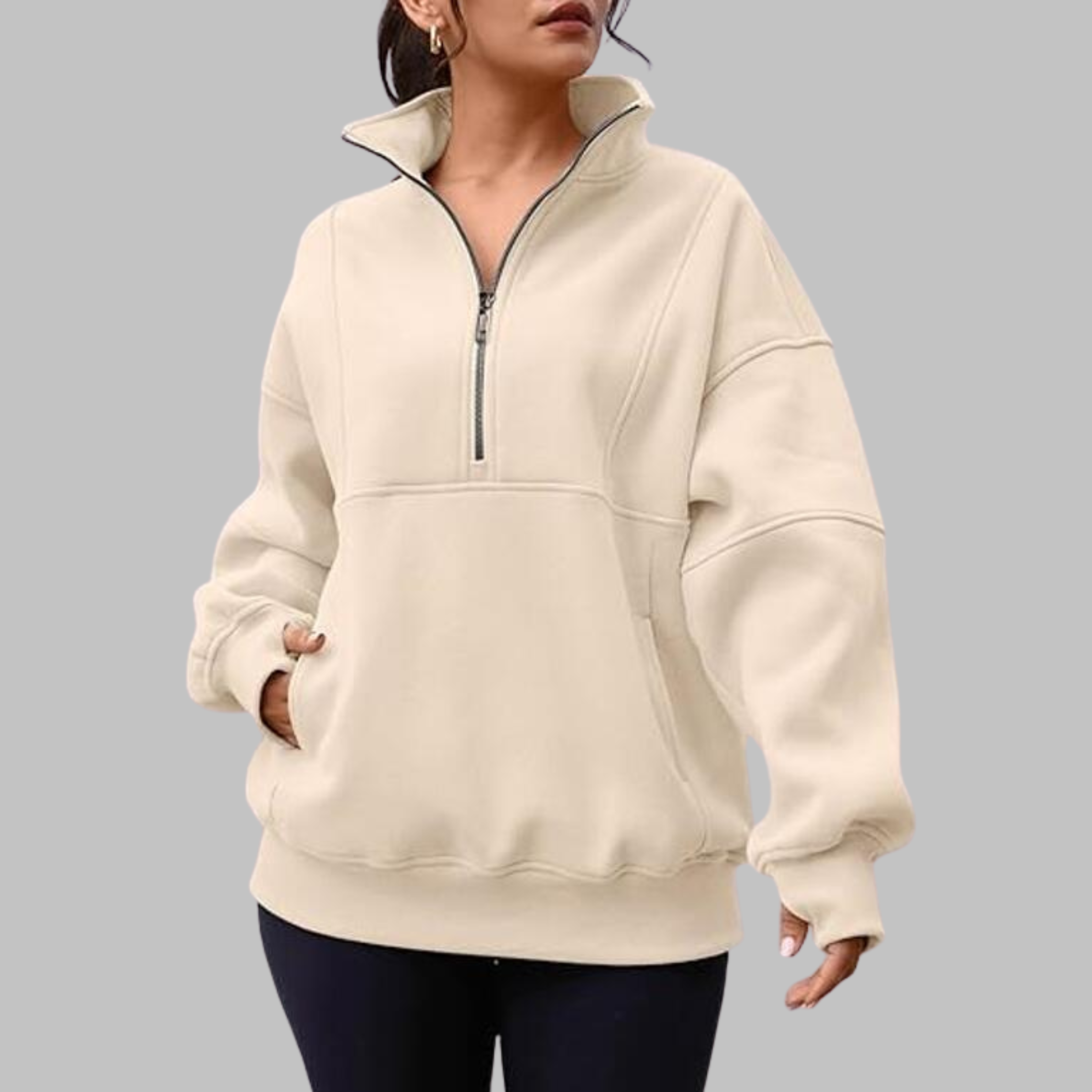 PSALM | Comfy Collar Half Zip Oversized Long Sleeve Sweatshirt