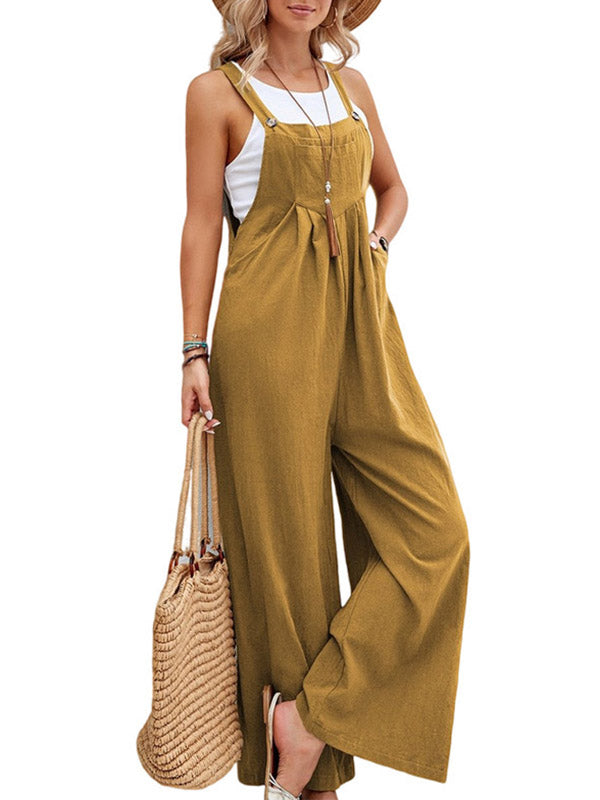 Harlow | Loose Plus Size Pleated Split-Joint Square-Neck Overalls