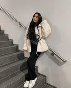 Aven open-front teddy coat, cream