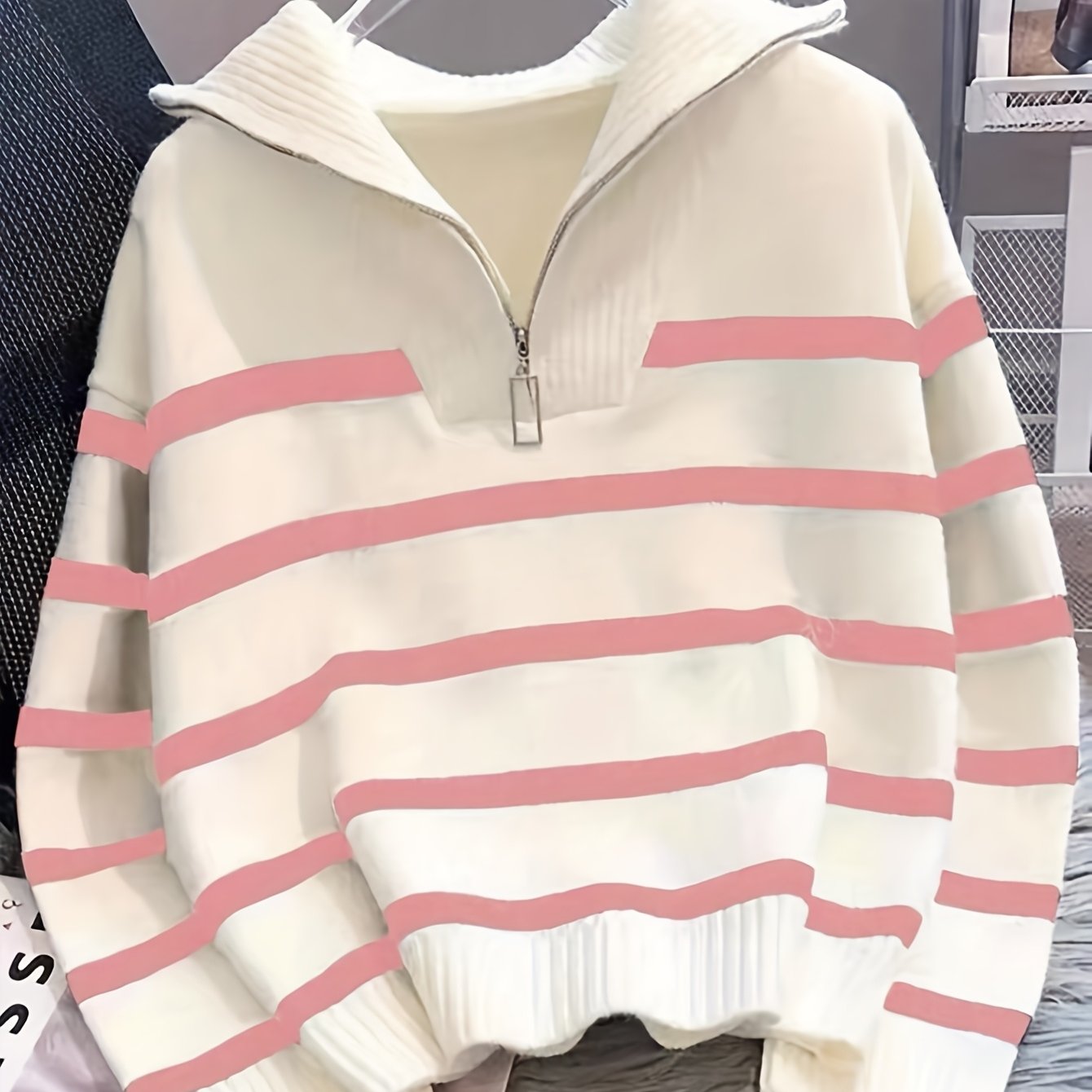 Sabina | Striped Quarter-Zip Sweater