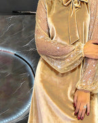 Helisorae - Elegant Patchwork Dress with Lantern Sleeves