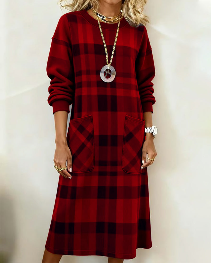 Quelivanne - Checkered Shirt Dress with Pocket
