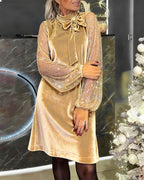 Helisorae - Elegant Patchwork Dress with Lantern Sleeves