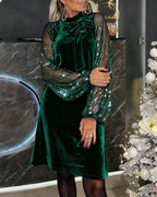 Helisorae - Elegant Patchwork Dress with Lantern Sleeves