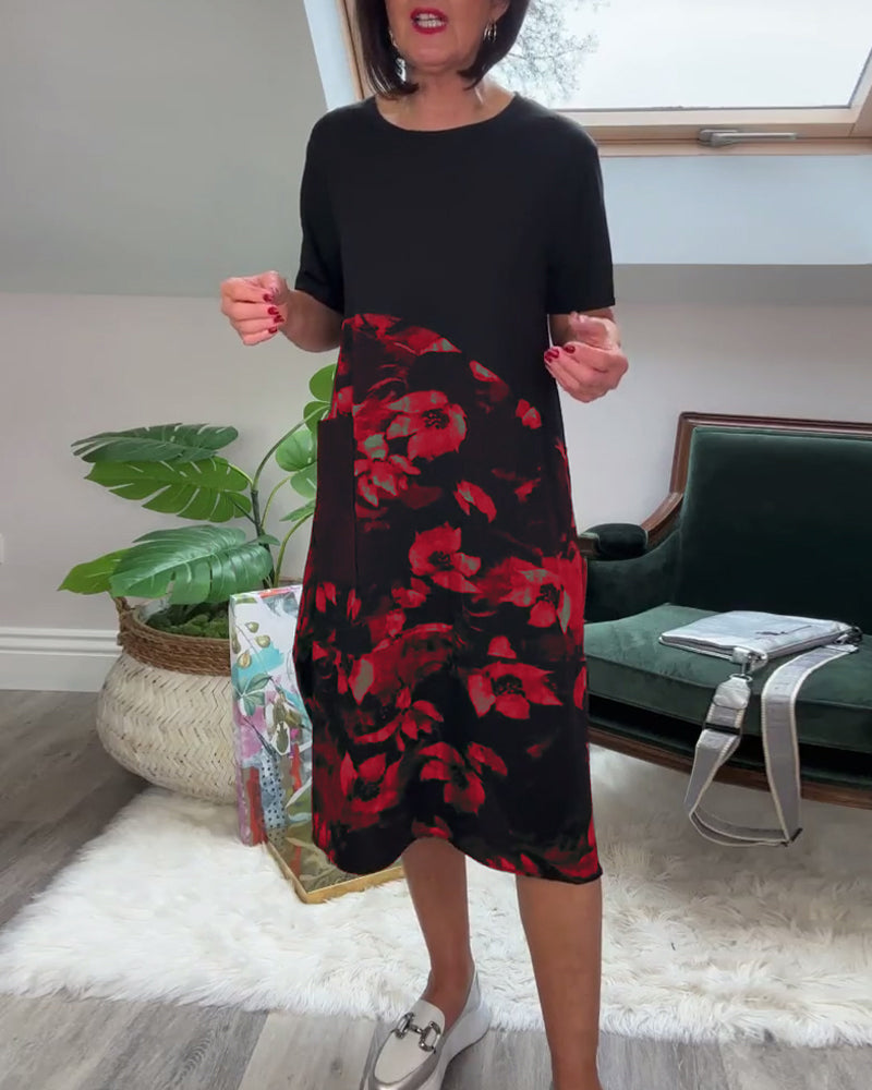 Fien - Floral Print Patchwork Casual Dress
