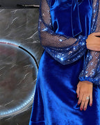 Helisorae - Elegant Patchwork Dress with Lantern Sleeves