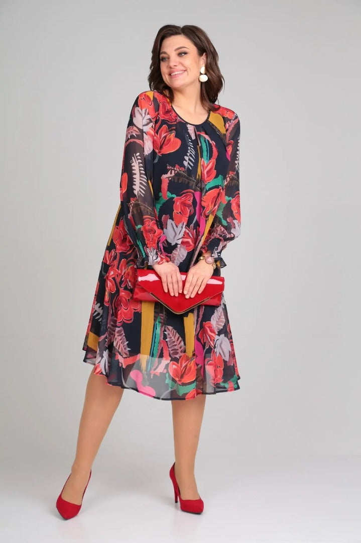Brisette - Modern Elegant Floral Midi Dress