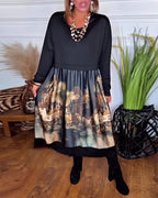 Delyssara - Loose-fitting, patterned dress with long sleeves