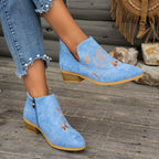 Isadora | Embroidered Low-Heel Ankle Boots