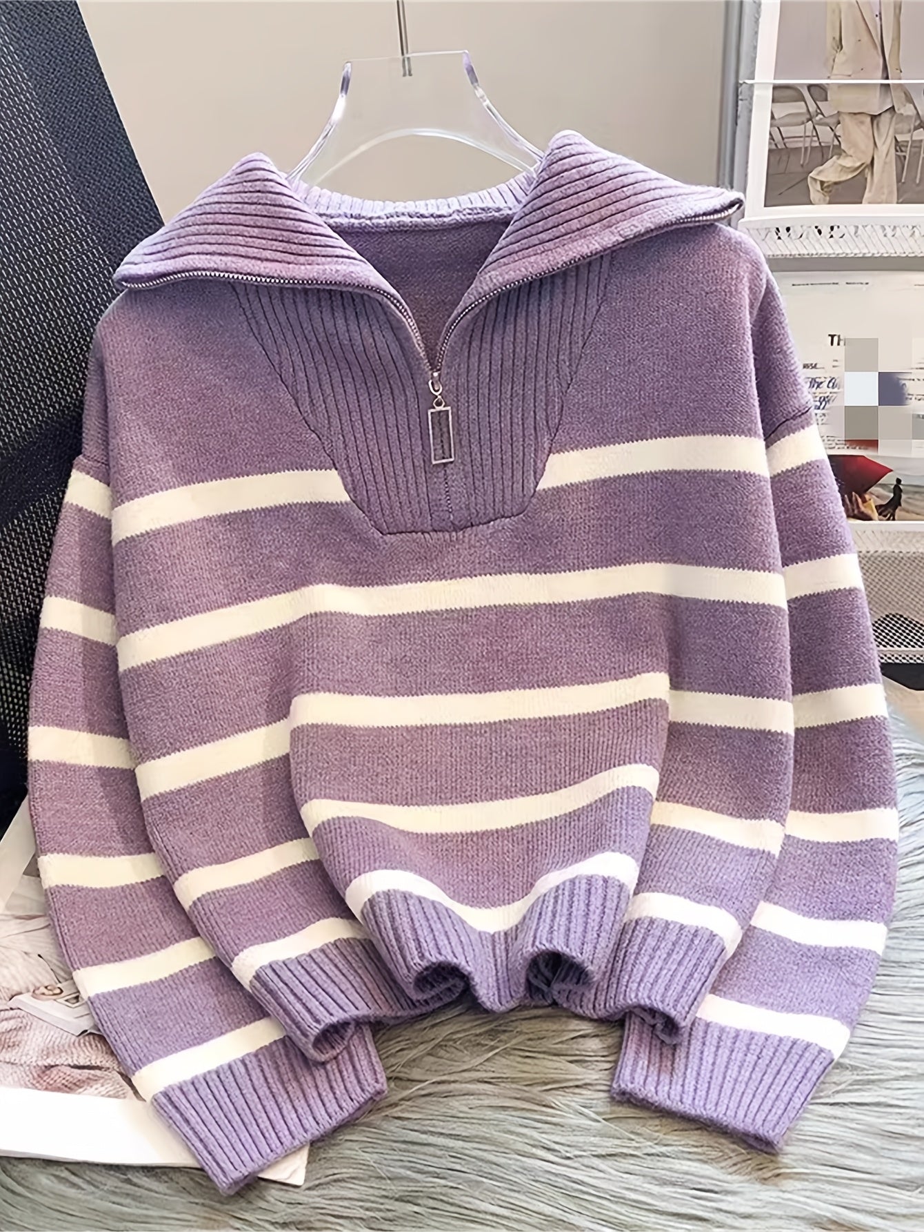 Sabina | Striped Quarter-Zip Sweater