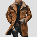 Declan | Colorblock Suede and Polar Fleece Lapel Mid-Length Coat