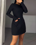 Lunivara - Chic Long Sleeve Dress with Belt