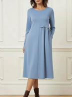 Helisavelle - Casual Style Long Sleeve Cotton Midi Dress