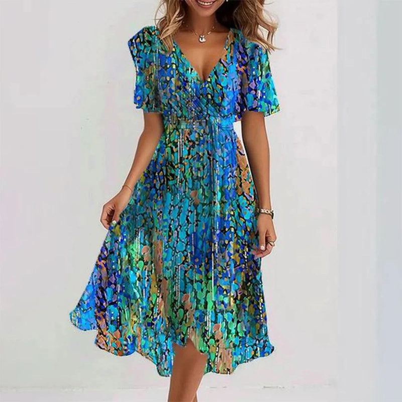 Naomie | Elegant Short Sleeve Printed Dress