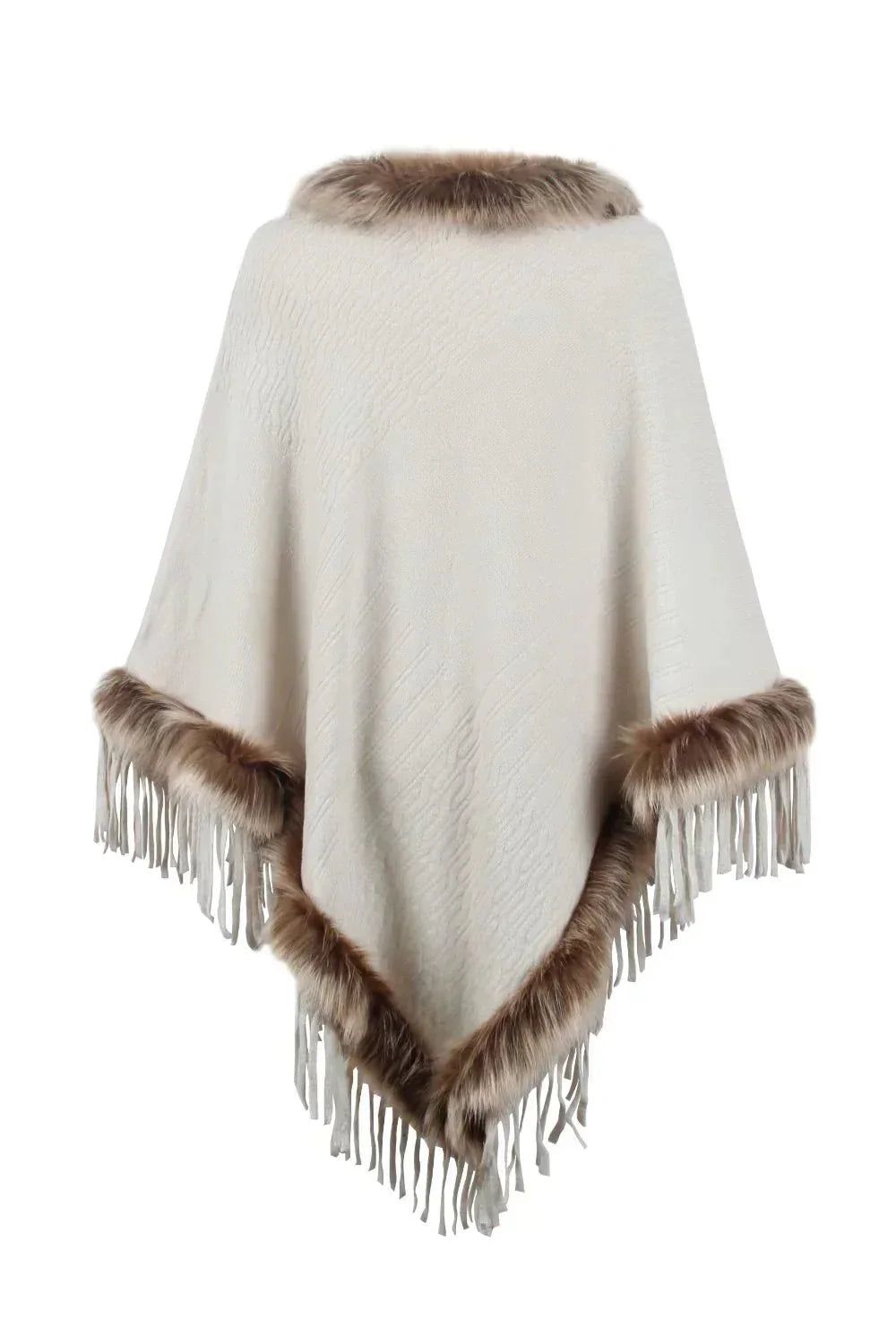 Faux Fur-Trimmed Poncho | Luxurious Knit | Cozy and Stylish