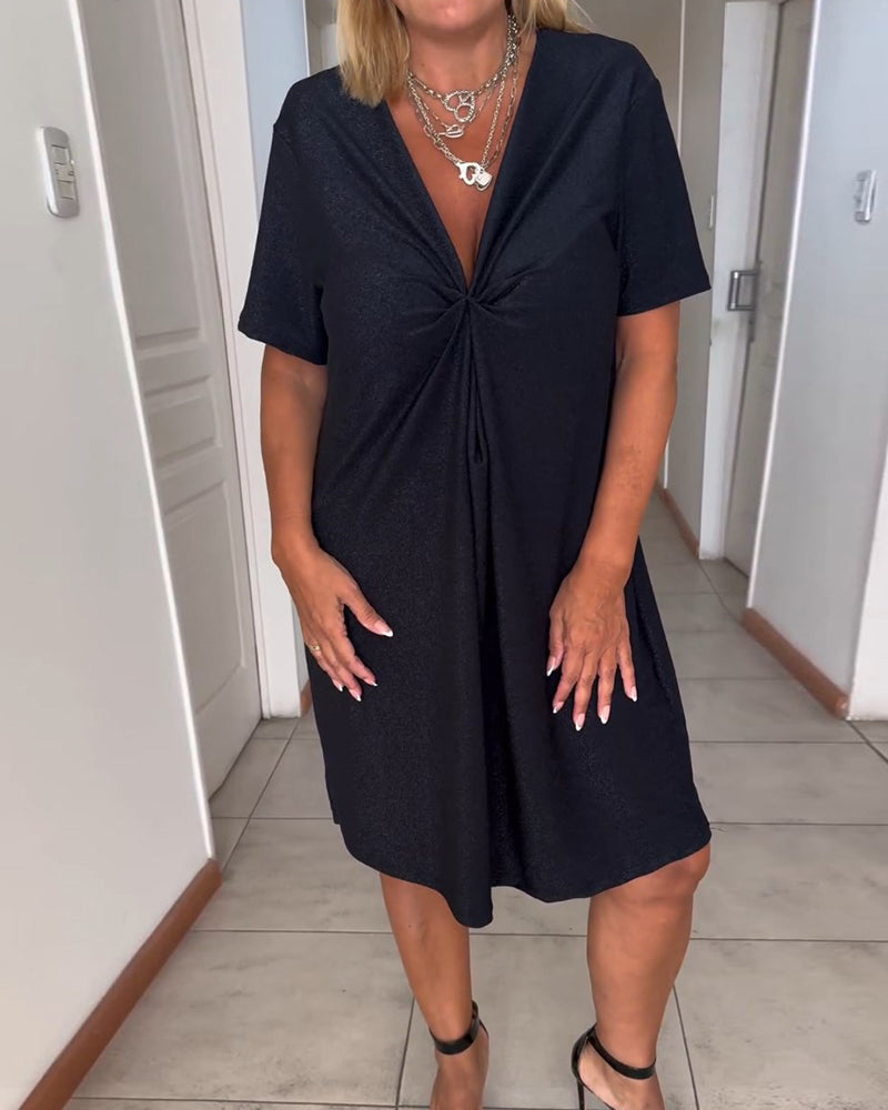 Julieta - Twisted Short Sleeve Dress with V-Neckline