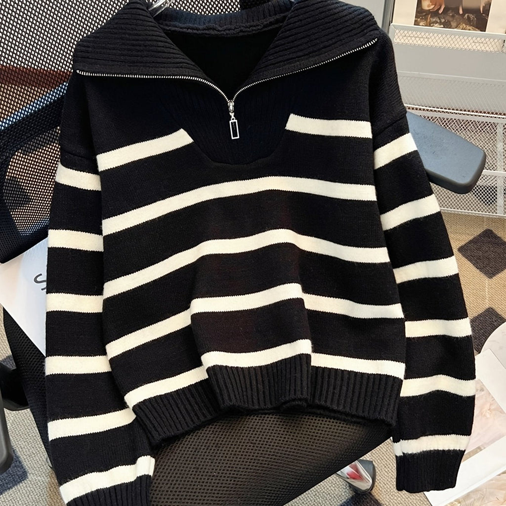Sabina | Striped Quarter-Zip Sweater