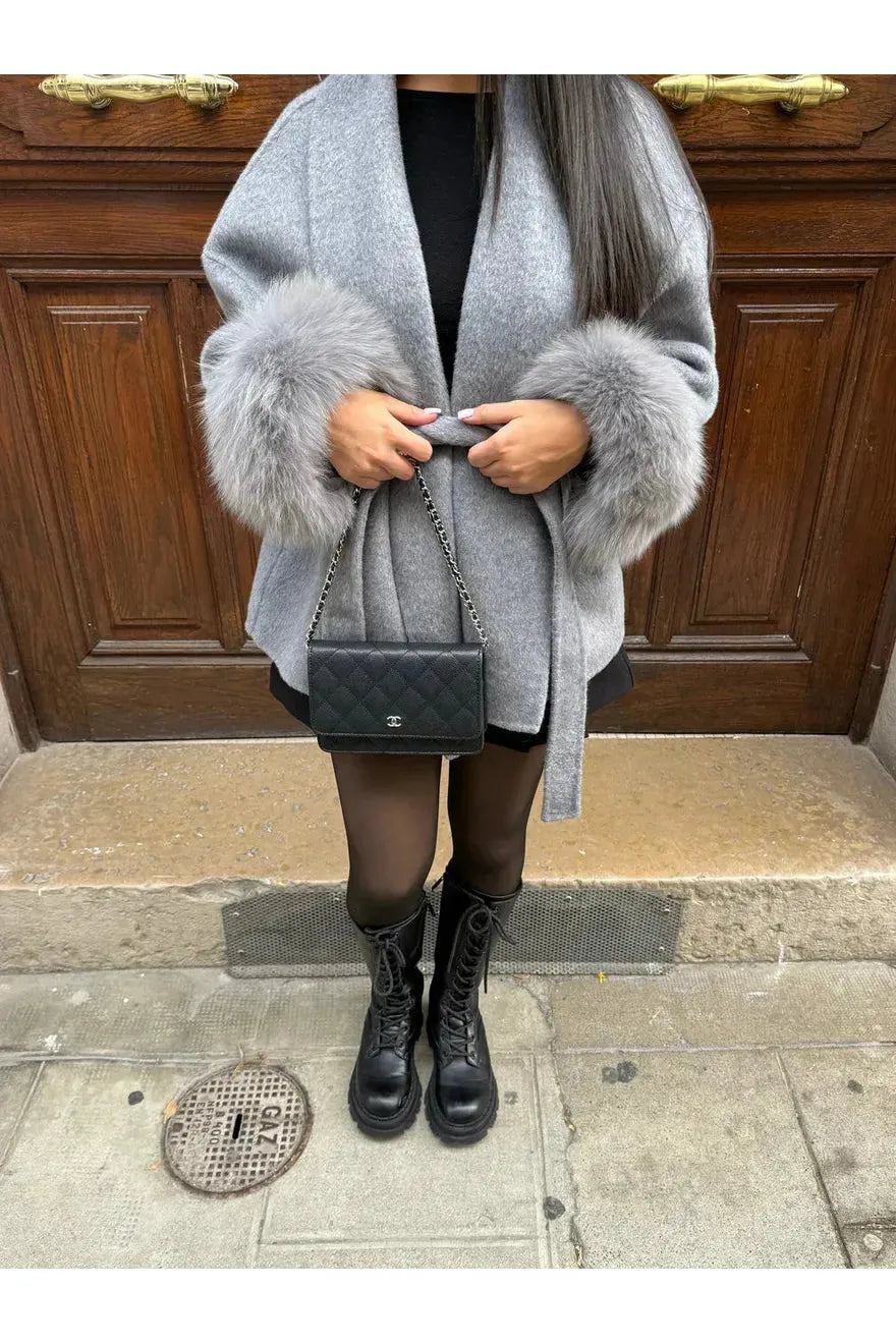Sylvie long faux-fur winter coat, gray