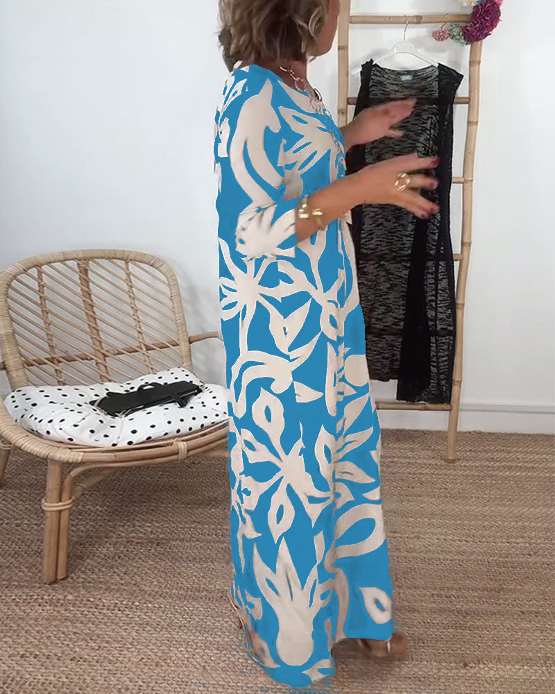 Jewel - Printed dress with long sleeves and round neck