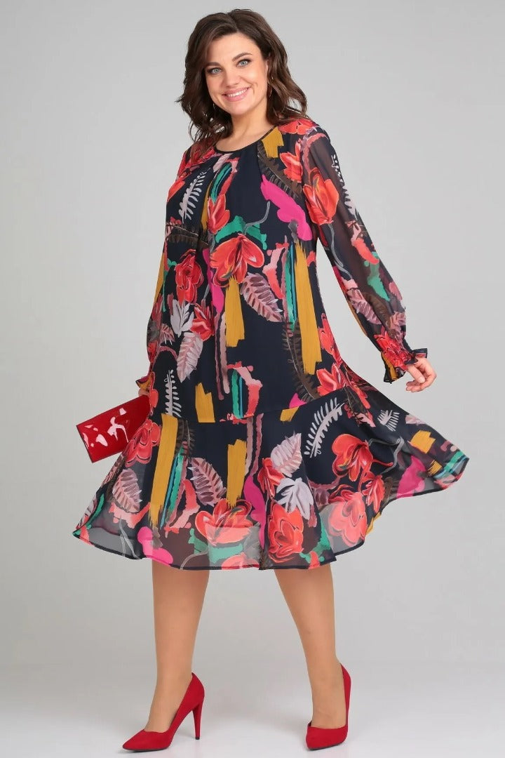 Brisette - Modern Elegant Floral Midi Dress