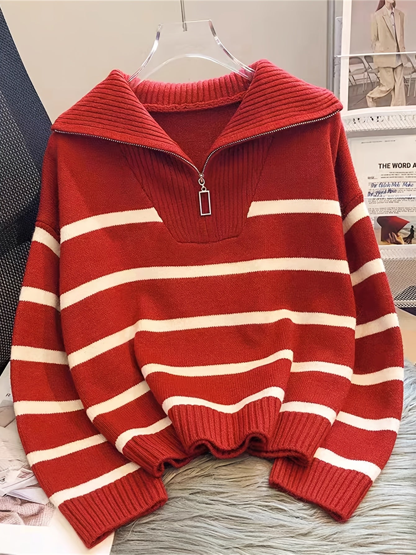 Sabina | Striped Quarter-Zip Sweater
