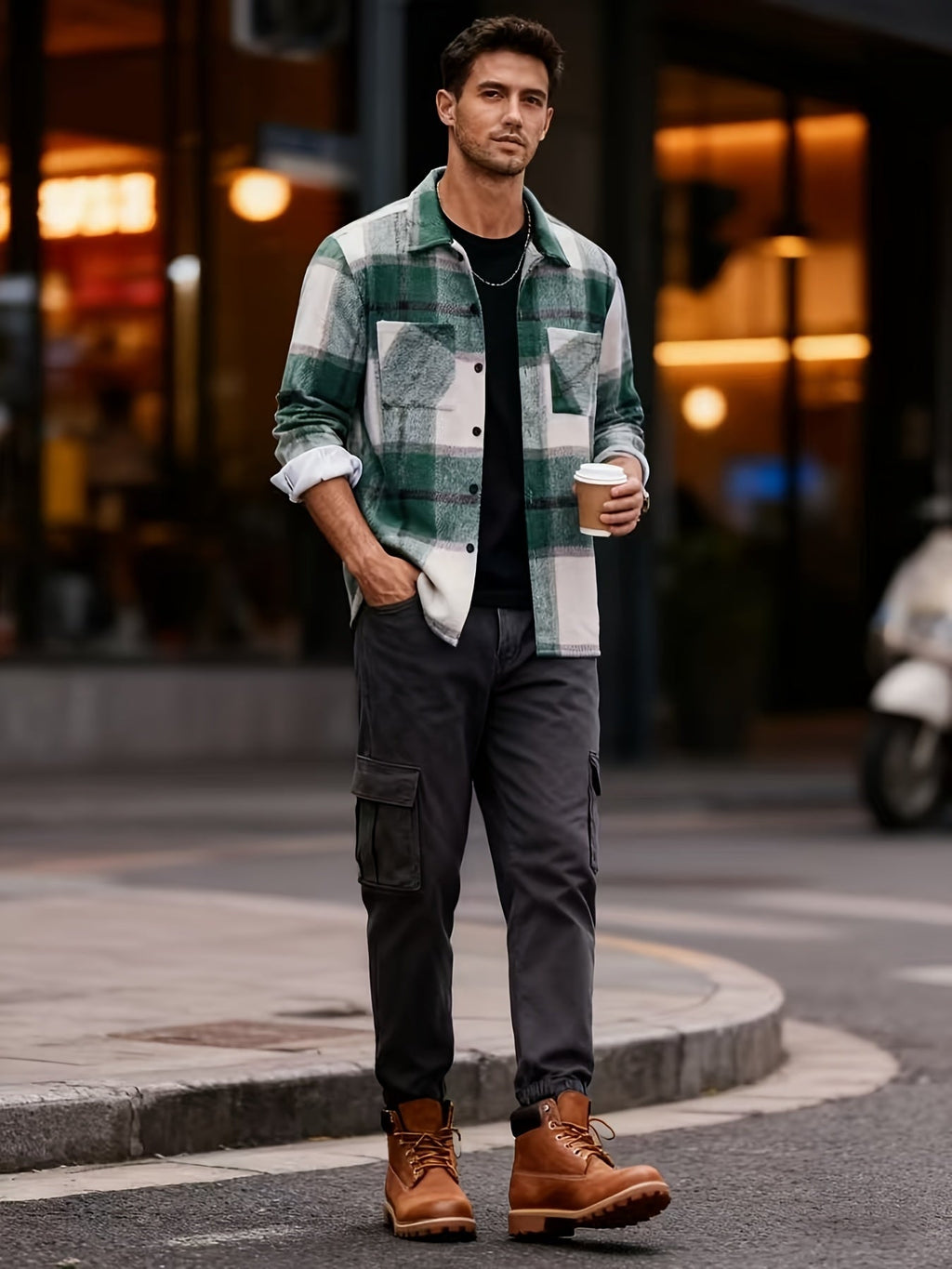 Corbin rugged check overshirt, back view