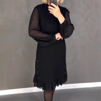 Thessariae - Elegant Dress with Crystals and Round Neck