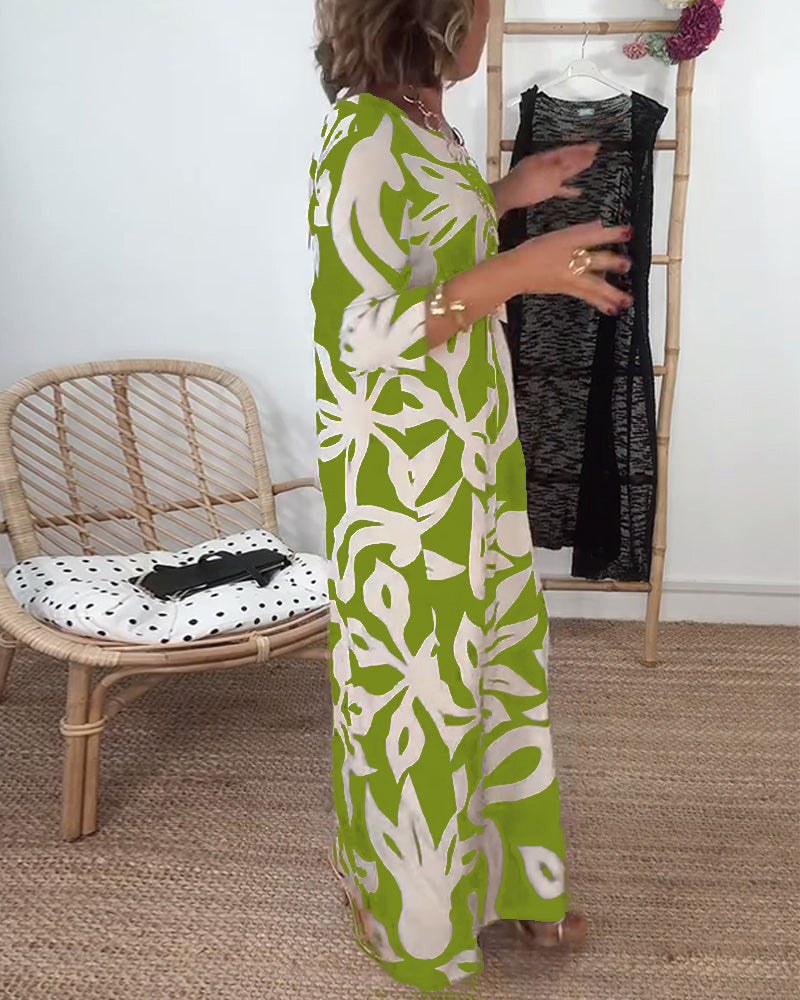 Jewel - Printed dress with long sleeves and round neck