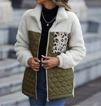 Women's Quilted Sherpa Jacket, High Stand Collar, Full Zip, Hip Length
