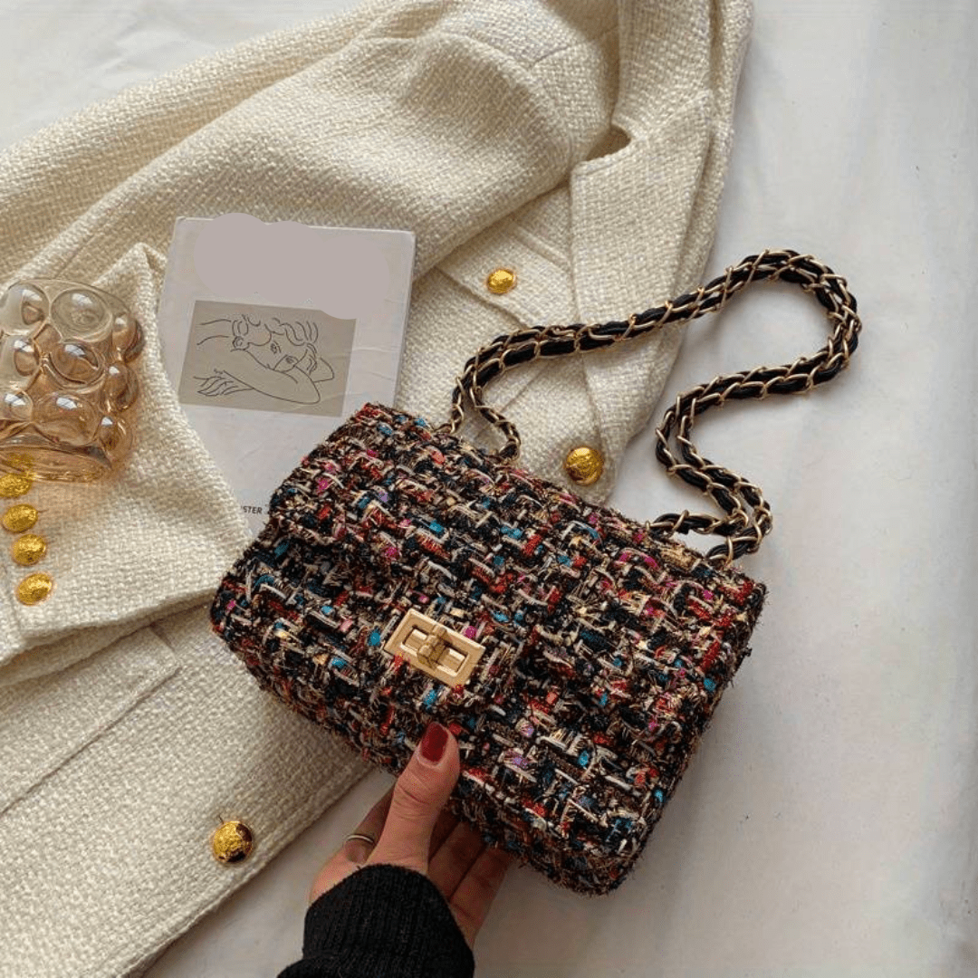 Mini Tweed Crossbody Bag | Gold Chain Strap