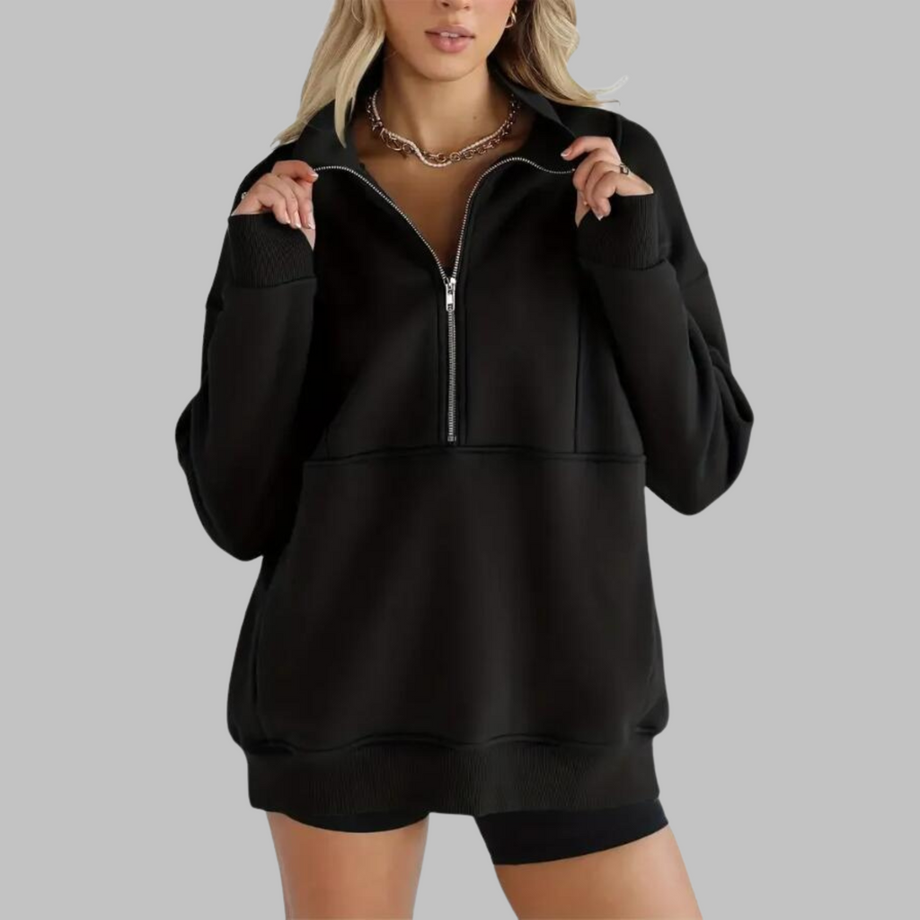 PSALM | Comfy Collar Half Zip Oversized Long Sleeve Sweatshirt