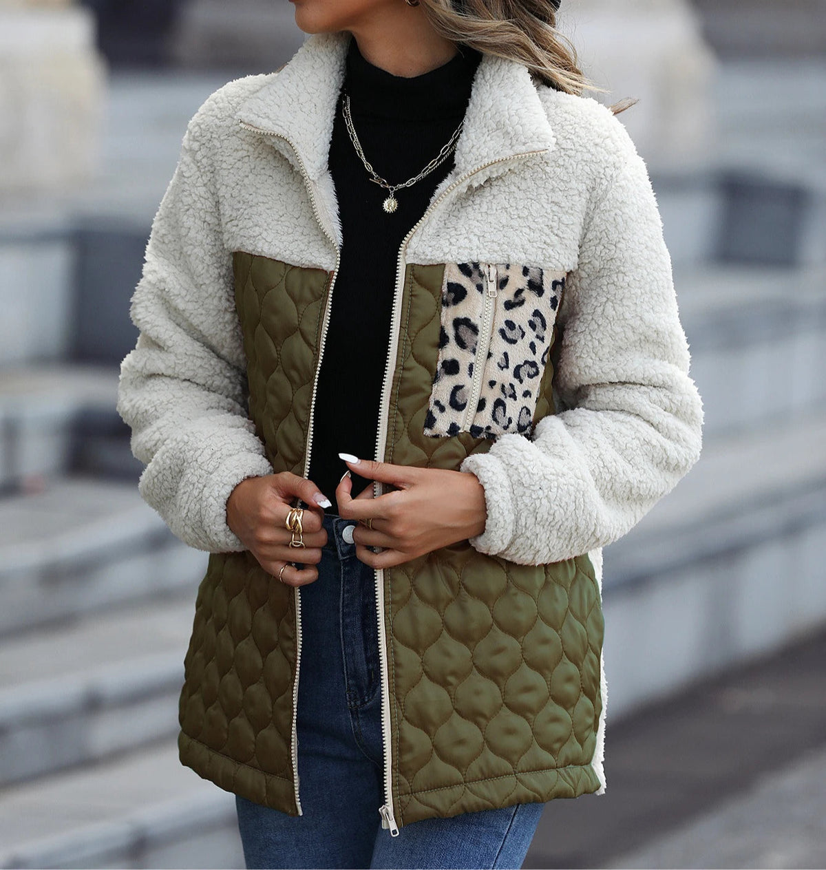 Feroce quilted sherpa jacket, green