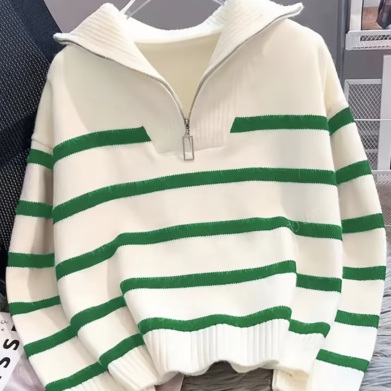 Sabina | Striped Quarter-Zip Sweater