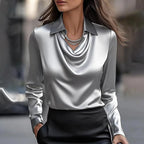 Merlina | Elegant Draped Neckline Satin Blouse