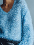 Light Blue V-Neck Wool Sweater – detail view