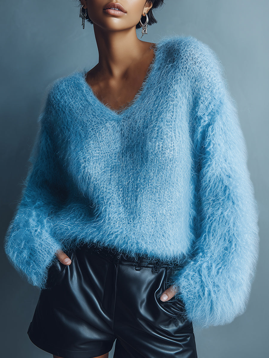 Light Blue V-Neck Wool Sweater – front view