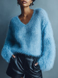 Light Blue V-Neck Wool Sweater – front view